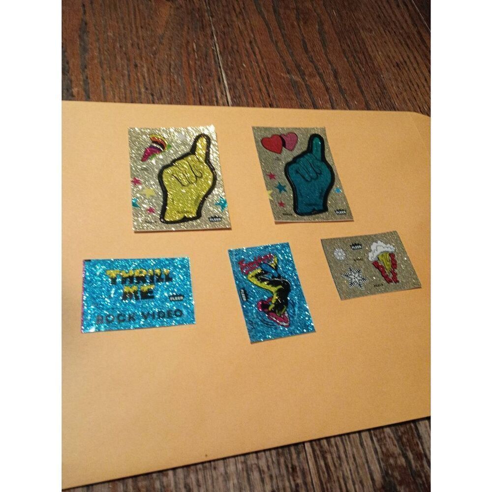 Lot of 5 Fleer Glitter Sticker Sheets Vintage 1980s Card Size and Smaller